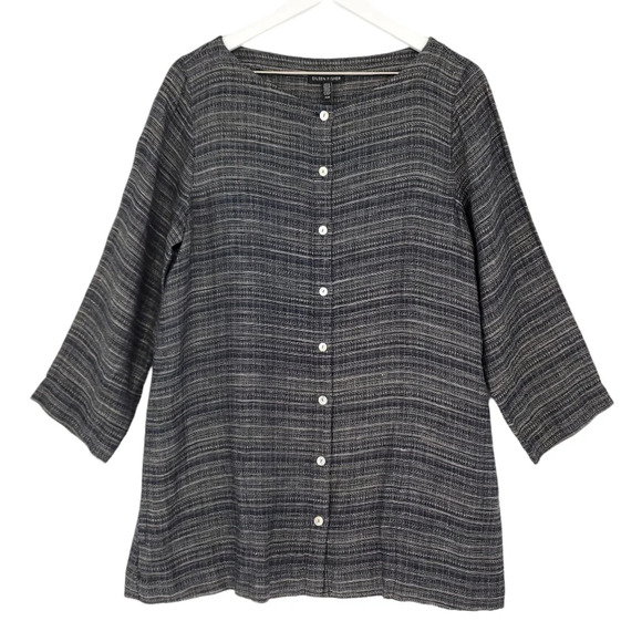 Eileen Fisher Coastline Linen Stripe Shirt  - Picture 3 of 11
